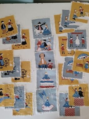 Vintage Danish Linen Cocktail Napkins Aase & Preben Jangaard Fairy Tale Folk Art